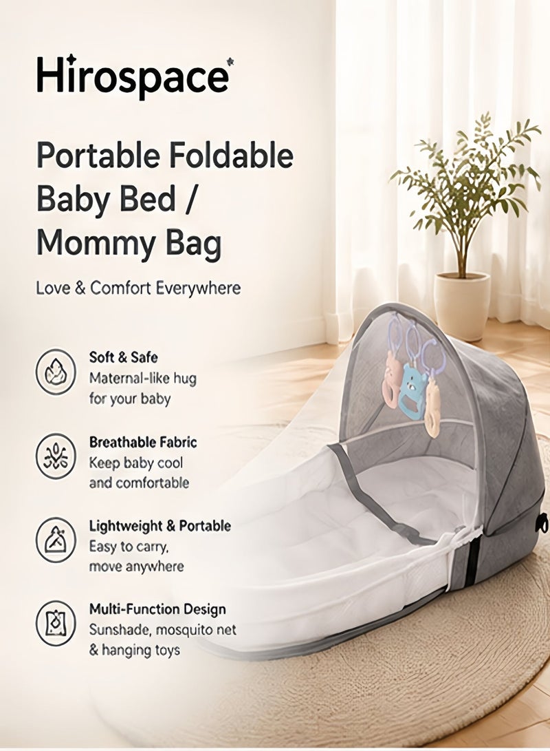 Hirospace Portable Foldable Baby Bed, with Cartoon Toys & Detachable Cotton Cover, Multifunctional Infant Crib for Travel & Home Use, Lightweight and Easy to Carry - Image 1
