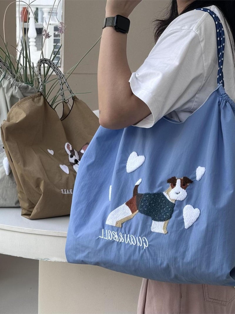 Japanese 2024 Cute Dog New Towel Environmentally Friendly Shoulder Towel Embroidered Nylon Shopping Bag - Image 3