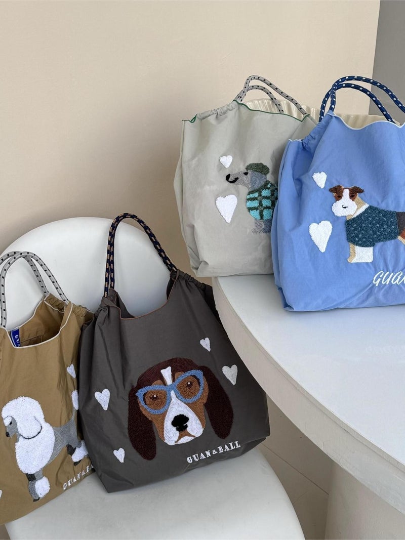 Japanese 2024 Cute Dog New Towel Environmentally Friendly Shoulder Towel Embroidered Nylon Shopping Bag - Image 4
