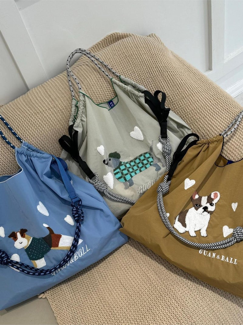 Japanese 2024 Cute Dog New Towel Environmentally Friendly Shoulder Towel Embroidered Nylon Shopping Bag - Image 5