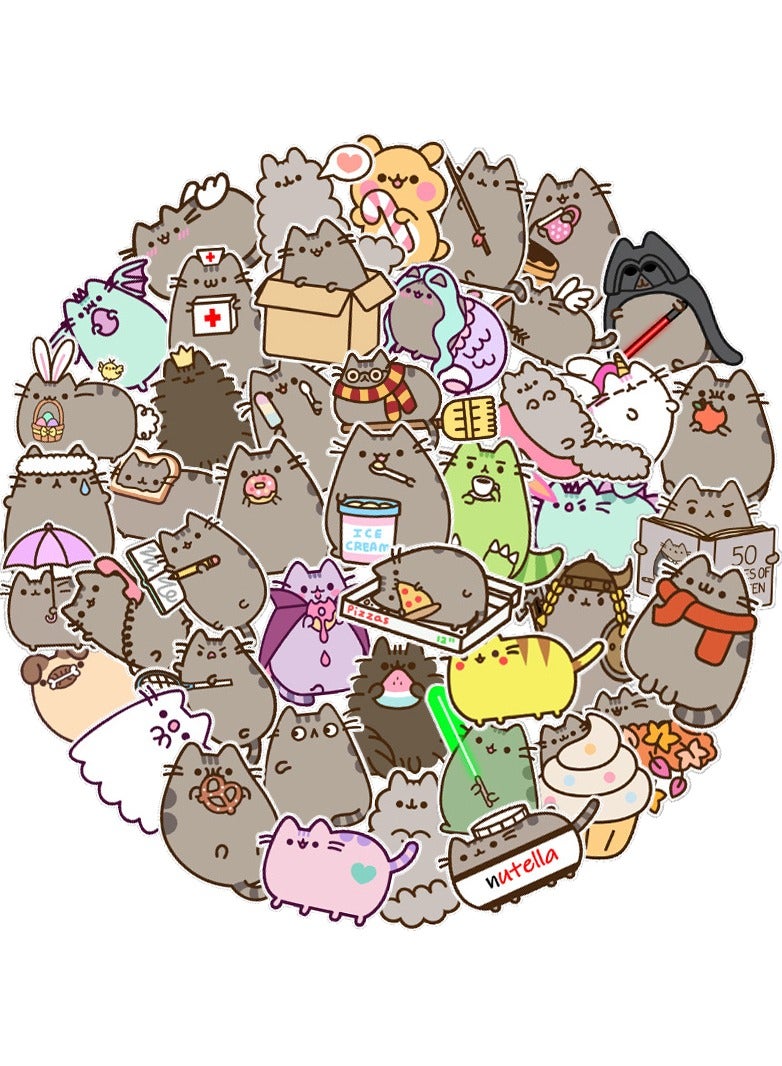 50-Piece Pusheen Stickers for Kids Cute Cat Stickers for Journal Waterproof Graffiti Stickers - Image 2