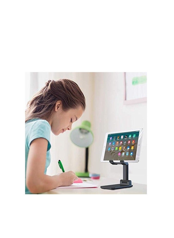 حامل هاتف قابل للتعديل للطاولة، حاملة هاتف محمولة قابلة للطي للطاولة، حامل مكتب من الألومنيوم المستقر، حامل قابل للتعديل للأجهزة اللوحية متوافق مع الهواتف المحمولة، آيباد، والأجهزة اللوحية (أسود) - Image 5