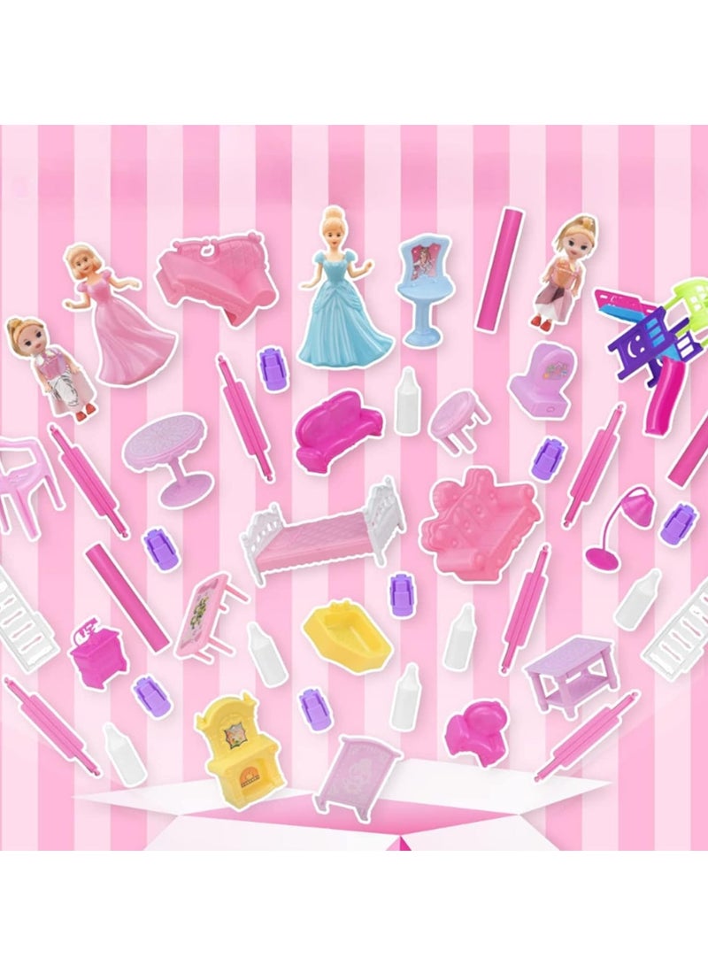 GUDOO مجموعة ألعاب بناء بيت الدمية مع أضواء لتجميع أثاث المطبخ وغرفة النوم والحديقة و2 دمى و2 أميرة ومنزل الأحلام للفتيات الصغيرات وأفكار هدايا DIY 278 قطعة - Image 3