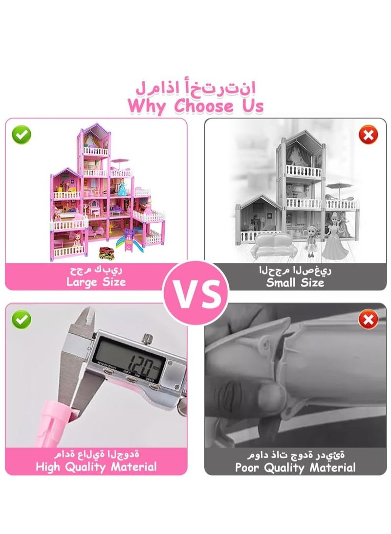 GUDOO مجموعة ألعاب بناء بيت الدمية مع أضواء لتجميع أثاث المطبخ وغرفة النوم والحديقة و2 دمى و2 أميرة ومنزل الأحلام للفتيات الصغيرات وأفكار هدايا DIY 278 قطعة - Image 4