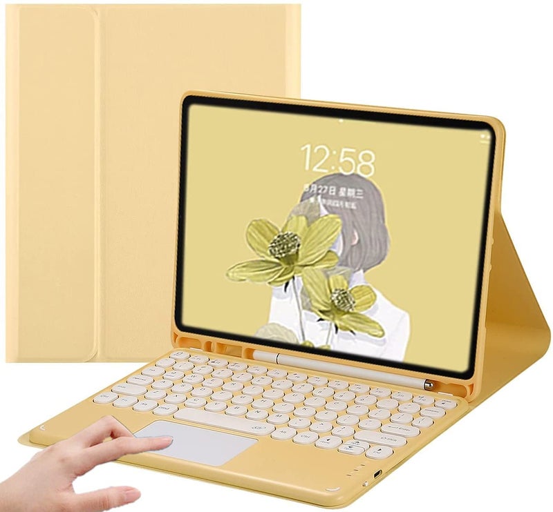 AnMengXinLing Keyboard Case for iPad (A16) 11th 2025/iPad 10th Generation, Touchpad Detachable Keyboard with Pencil Holder -Slim Leather Folio Smart Cover for iPad11/iPad10 (Yellow) - Image 1