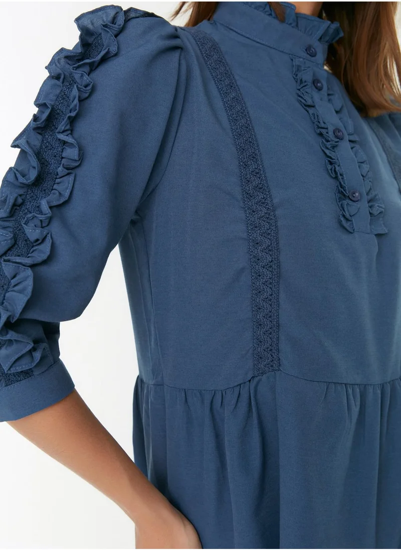 trendyol High Neck Ruffle Detail Tired Dress