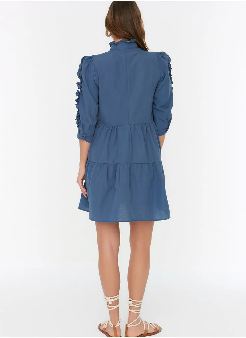 trendyol High Neck Ruffle Detail Tired Dress