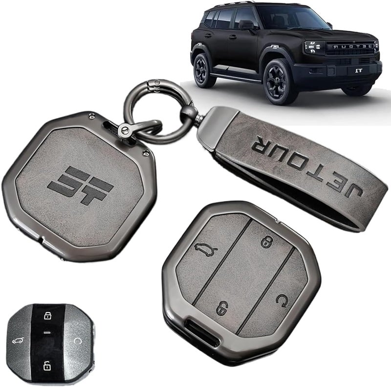 for Jetour T1 T2 Key Cover 2025 2026, Durable Alloy Metal Key Protector Case Anti-Fall & Wear-Resistant, Car Keychain Accessory Compatible with Jetour T1 T2 Traveller Keys (Gray) - Image 1