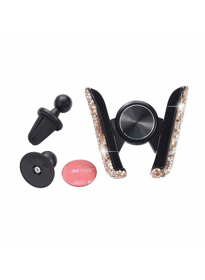 ATMOMO Gold with AB Color Plated Bling Crystal Car Phone Mount Universal Air Vent Car Phone Holder Dashboard Phone Mount Stand Holder - Image 3