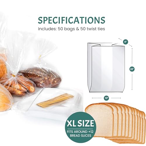 FUNSTITUTION Reusable Plastic Bread Bags for Homemade 10x22"- Clear Bag with Ties For An Airtight Moisture-free Preservation and Storage- Loaf Home Bakers Bakery Owners (50) - Image 4