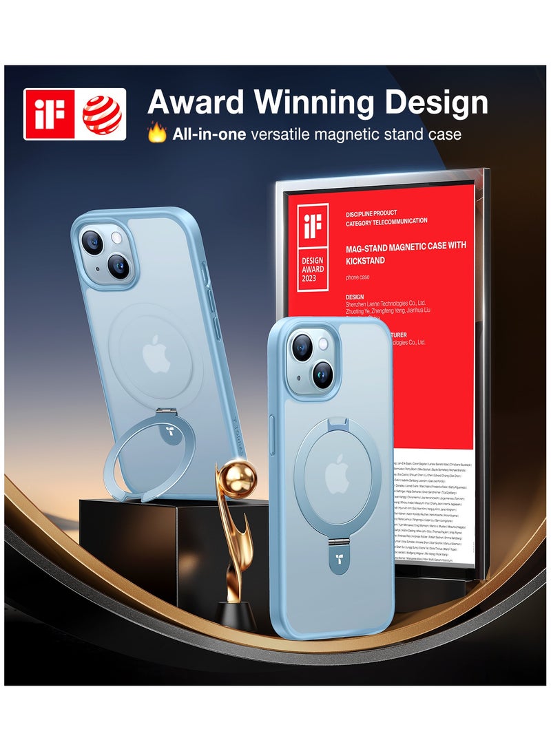 Ultra Magnetic Ostand for iPhone 15 Case [Fit for MagSafe] [Sturdy Stand & Ring Holder]Mil-Grade Shockproof Matte Anti-Scratch Slim Protective Kickstand Phone Case for iPhone 15 6.1 inch, Blue Light Blue - Image 2
