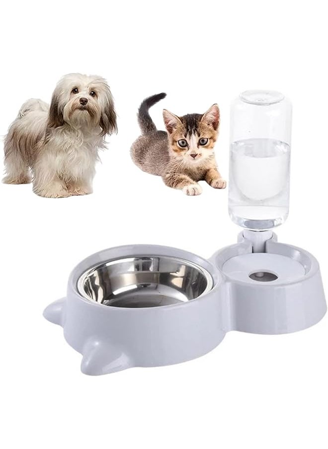 SKY-TOUCH - Cat Dog Food Dish Bowl 2 In 1 Pet Food Dish Bowl And Auto Gravity Pet Water Dispenser Food Bowls Set For Small Medium Dogs And Cats Gray - Image 1