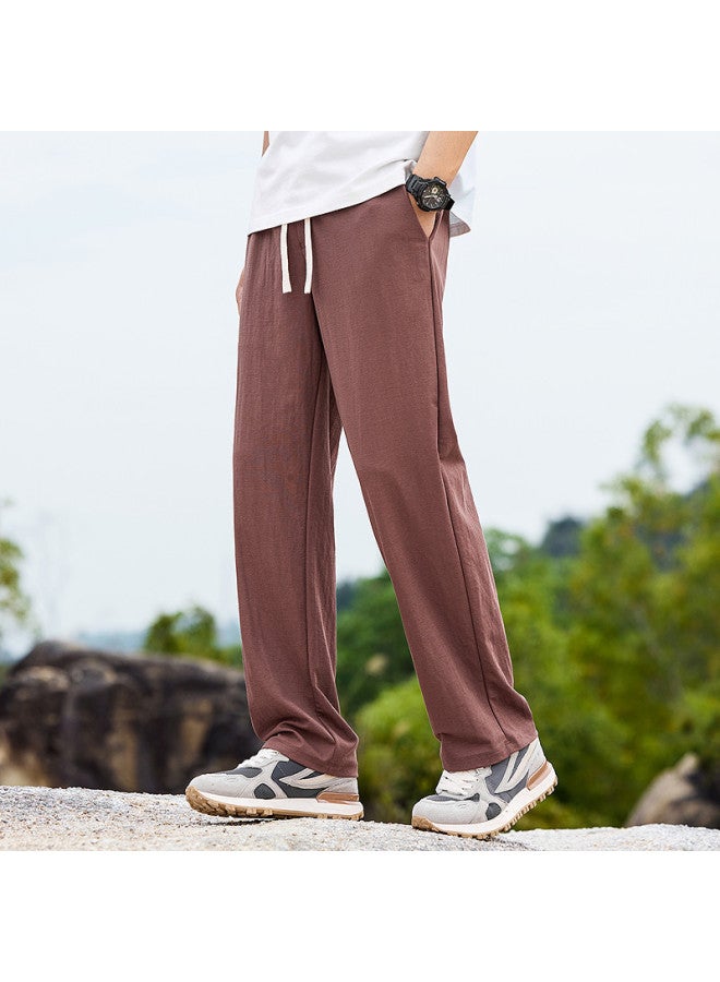 Fapai Contains Linen & Lyocell Cotton] Men's Pants Spring Autumn Men's Casual Pants Elastic Waist With Drawstring Versatile Long Pants - Image 3