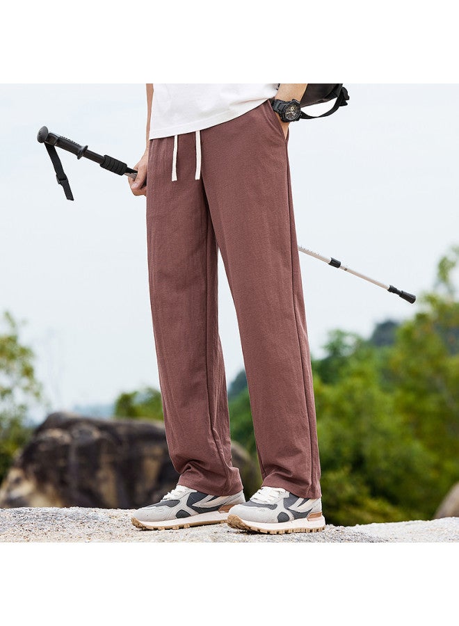 Fapai Contains Linen & Lyocell Cotton] Men's Pants Spring Autumn Men's Casual Pants Elastic Waist With Drawstring Versatile Long Pants - Image 4