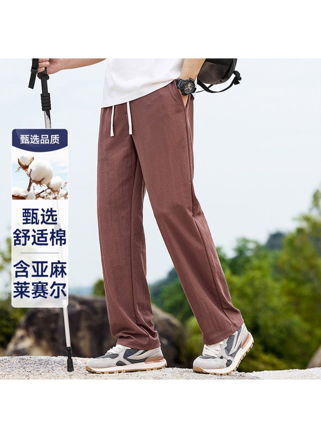 Fapai Contains Linen & Lyocell Cotton] Men's Pants Spring Autumn Men's Casual Pants Elastic Waist With Drawstring Versatile Long Pants - Image 2
