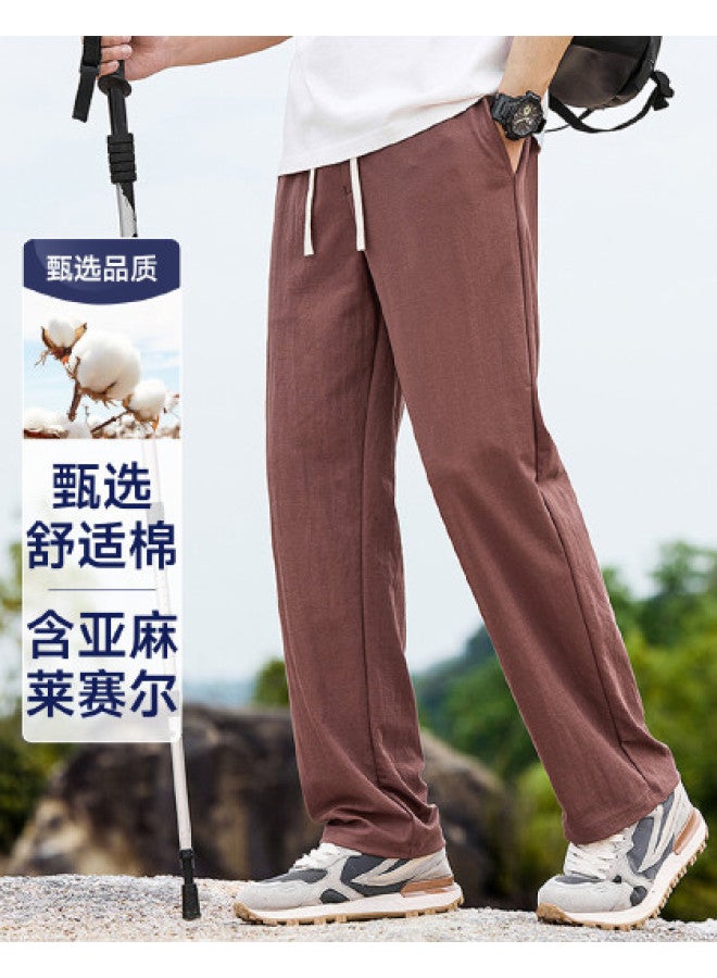 Fapai Contains Linen & Lyocell Cotton] Men's Pants Spring Autumn Men's Casual Pants Elastic Waist With Drawstring Versatile Long Pants - Image 1