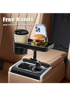 Beauenty Car Cup Holder Tray, Adjustable Food Table Tray for Car with 360° Rotatable Phone Holder, Extra Beverage, Cup Holder, Stability Road Trip u0026 Car Travel Essentials  - Image 3