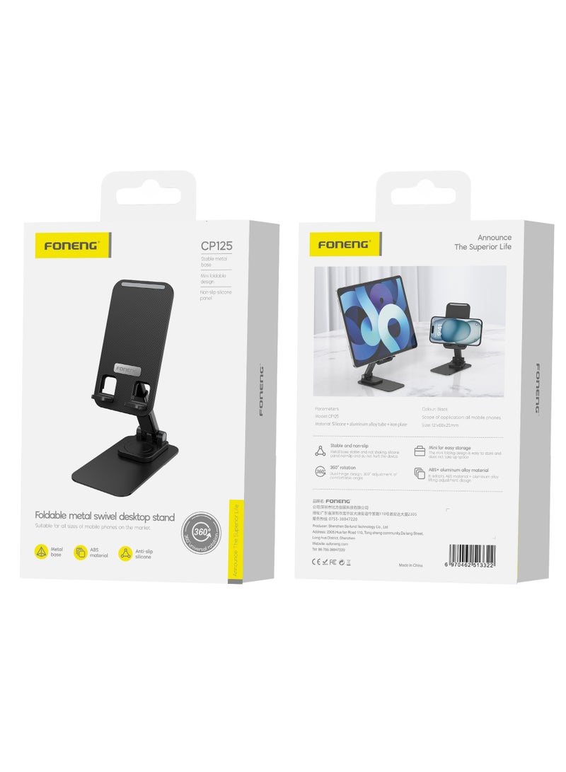 FONENG CP125-Metal Foldable Rotatable Desktop Phone Holder,non-slip and not damaging the devices. Mini folded design, easytostore,doesn't take up space. Double-axis design, - Image 3