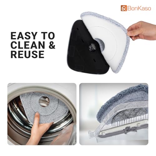 BonKaso 360° Spin Mop with Square Bucket Deluxe System Set and Reusable Microfiber Pads for Wet & Dry Glass, Wall, Tile and Home Floor Cleaning - Grey and Orange - Image 4