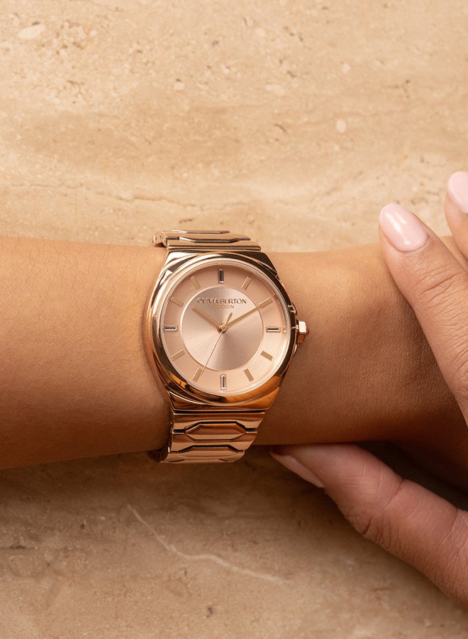 OLIVIA BURTON ساعة نسائية بعلبة فولاذية مطلية بالذهب الوردي الأيوني مع وسادة - Image 3