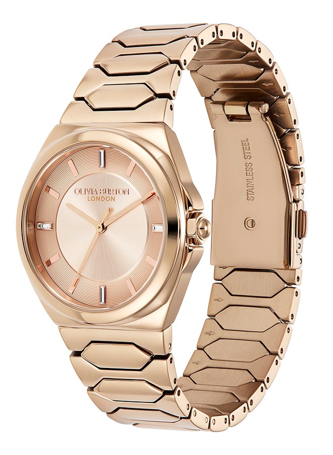 OLIVIA BURTON ساعة نسائية بعلبة فولاذية مطلية بالذهب الوردي الأيوني مع وسادة - Image 2