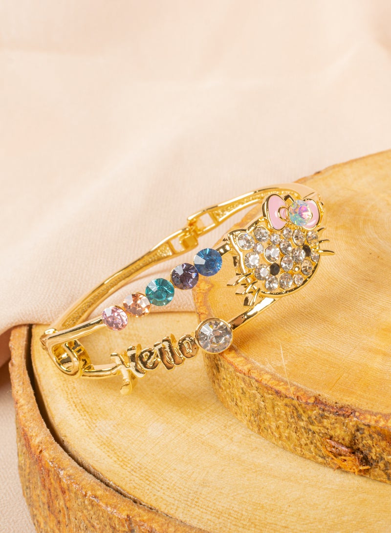 The Black Pearl Accessories Platinum Golden Multi Colored Zirconic Kitty Bracelet - Image 3