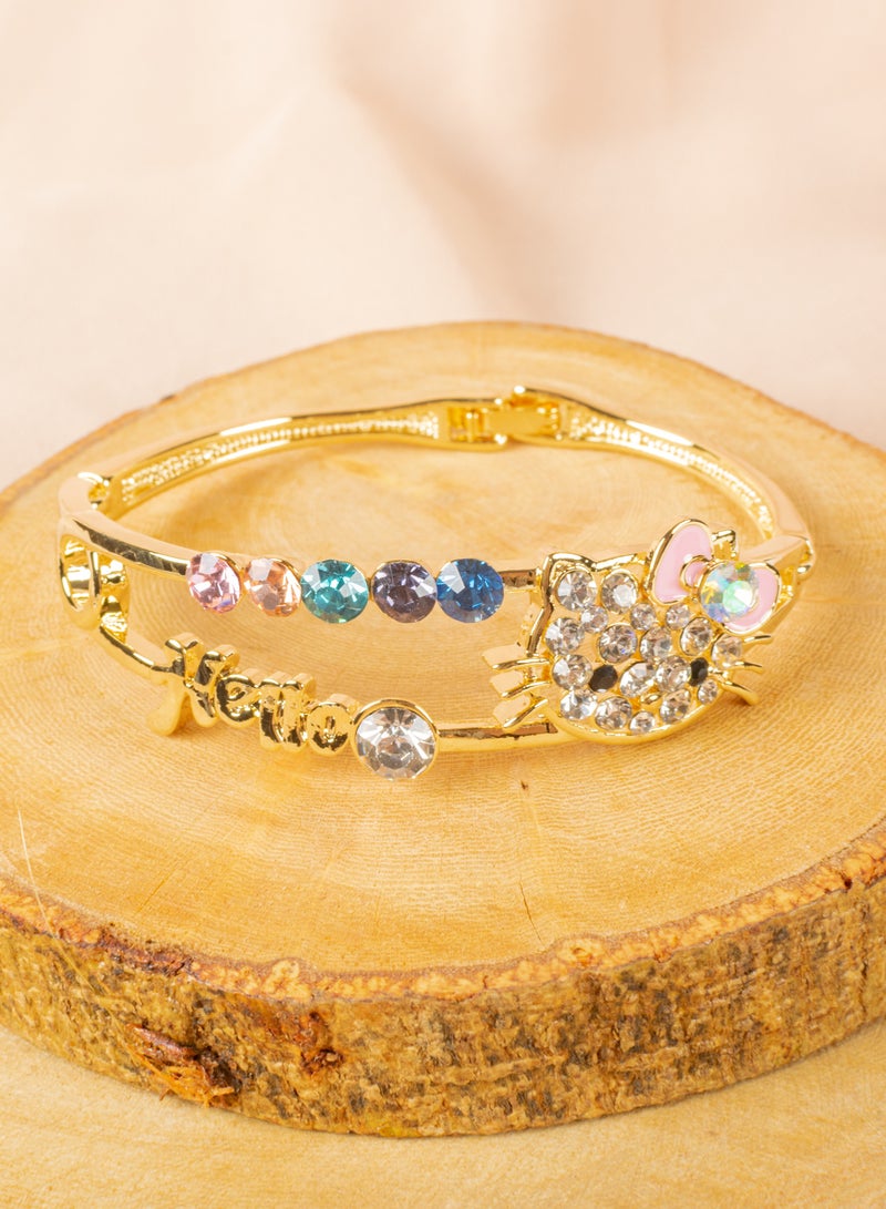 The Black Pearl Accessories Platinum Golden Multi Colored Zirconic Kitty Bracelet - Image 2