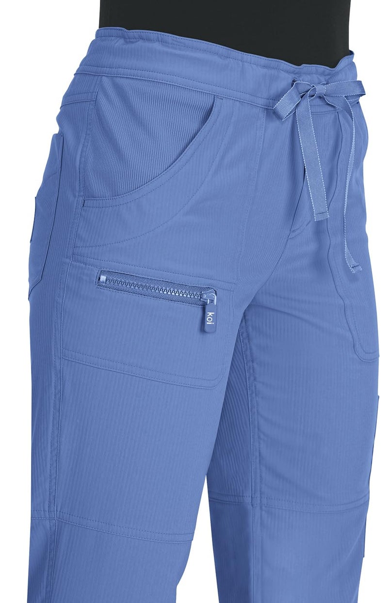 KOI Lite Peace Women's 6-Pocket Stretch Scrub Pants True Ceil Medium - Image 3