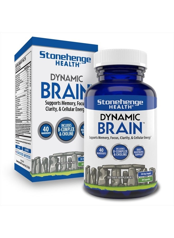 Stonehenge Health Dynamic Brain Supplement – Memory, Focus, & Clarity– Formulated with 40 Unique Nootropic Ingredients: Choline, Phosphatidylserine, Bacopa Monnieri, and Huperzine A  - Image 1