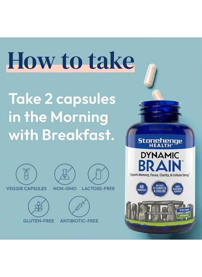 Stonehenge Health Dynamic Brain Supplement – Memory, Focus, & Clarity– Formulated with 40 Unique Nootropic Ingredients: Choline, Phosphatidylserine, Bacopa Monnieri, and Huperzine A  - Image 4