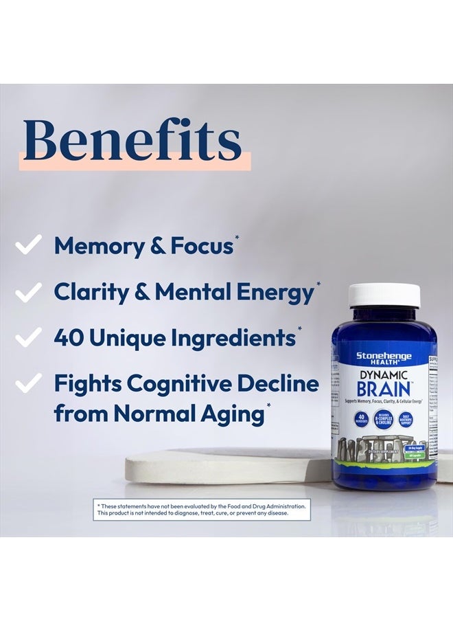 Stonehenge Health Dynamic Brain Supplement – Memory, Focus, & Clarity– Formulated with 40 Unique Nootropic Ingredients: Choline, Phosphatidylserine, Bacopa Monnieri, and Huperzine A  - Image 2