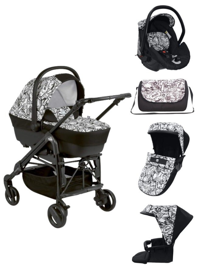 cam Combi Tris Baby Travel System - Printed White, High Quality Travel System Made In Italy, From 0 To 4 Years Old, 22 Kg, Aluminum Frame, 5-Point Safety Harness, Compact Folding Like An Umbrella - Image 1