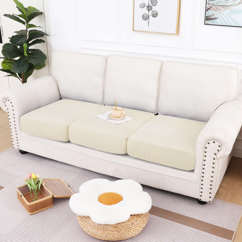 hyha Waterproof Couch Cushion Covers, Wear Resistant Couch Cover, Anti Slip Sofa Slipcovers Washable, Soft Thick Jacquard Furniture Protector for Pets Dog (3 Packs, Beige) - Image 5