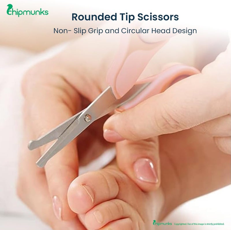 Chipmunks Grooming Kit for New Born Baby - Nail Cutter - Rounded Scissors - Baby Nail Filer - Tweezer - Kids Accessories Set - Ideal for Travelling & Home Use - Accessories Set To Keep Infants & Toddlers Clean - Perfect Nursery Gift (Pink, Pack of 4) - Image 3