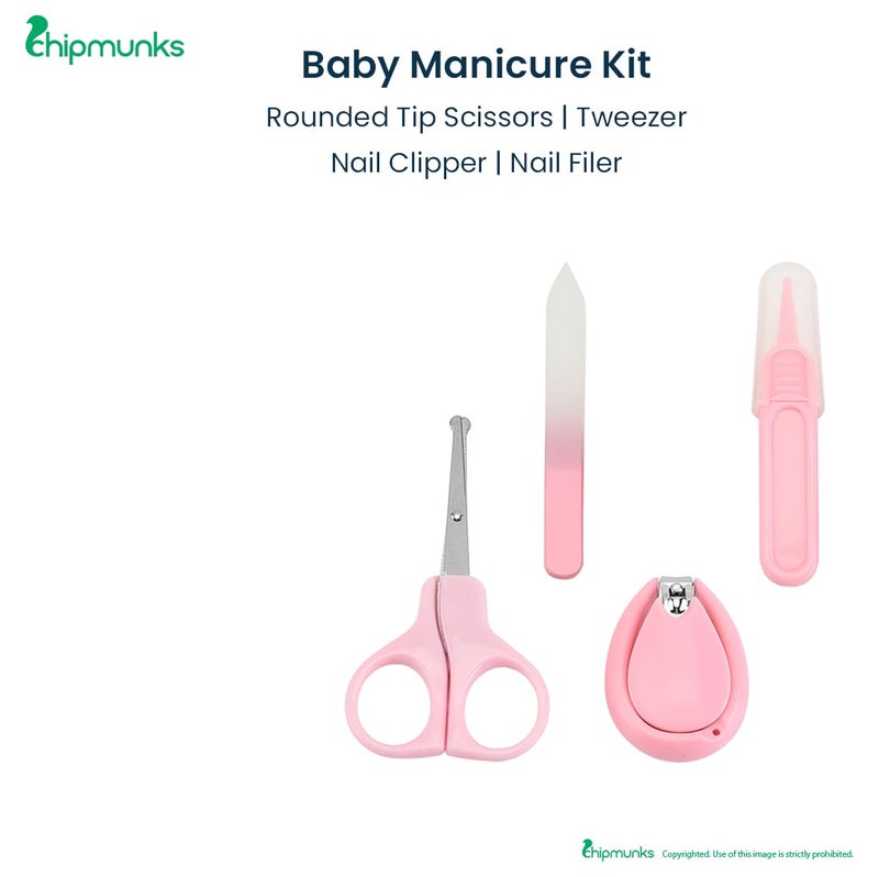 Chipmunks Grooming Kit for New Born Baby - Nail Cutter - Rounded Scissors - Baby Nail Filer - Tweezer - Kids Accessories Set - Ideal for Travelling & Home Use - Accessories Set To Keep Infants & Toddlers Clean - Perfect Nursery Gift (Pink, Pack of 4) - Image 2
