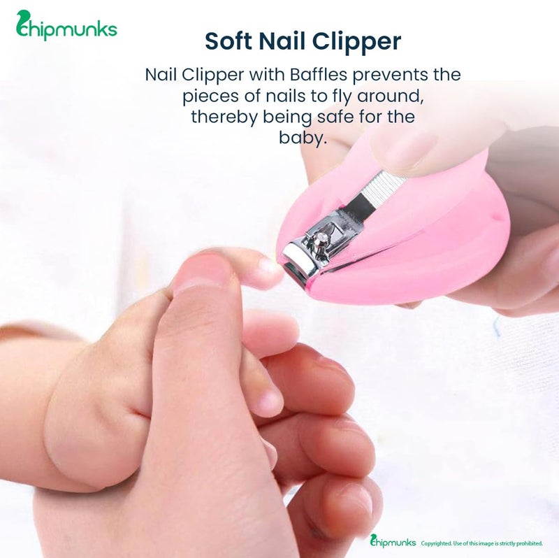 Chipmunks Grooming Kit for New Born Baby - Nail Cutter - Rounded Scissors - Baby Nail Filer - Tweezer - Kids Accessories Set - Ideal for Travelling & Home Use - Accessories Set To Keep Infants & Toddlers Clean - Perfect Nursery Gift (Pink, Pack of 4) - Image 4
