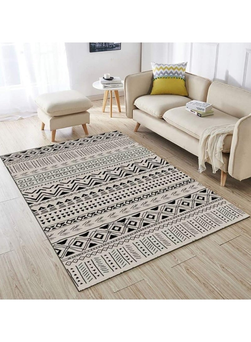 بريمو بلس سجادة منزلية داخلية مضادة للانزلاق مستطيلة الشكل مزينة وتتميز بتصميم عصري فاخر لحياة مليئة بالدفء بيج / أسود - Image 1