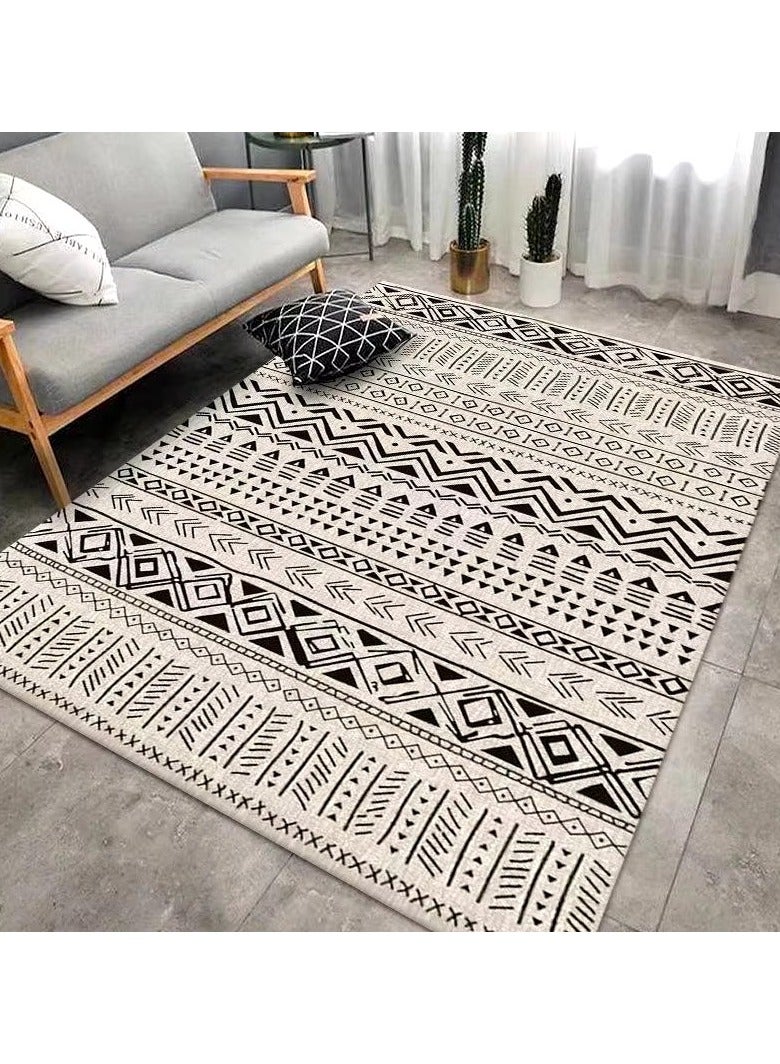 بريمو بلس سجادة منزلية داخلية مضادة للانزلاق مستطيلة الشكل مزينة وتتميز بتصميم عصري فاخر لحياة مليئة بالدفء بيج / أسود - Image 2