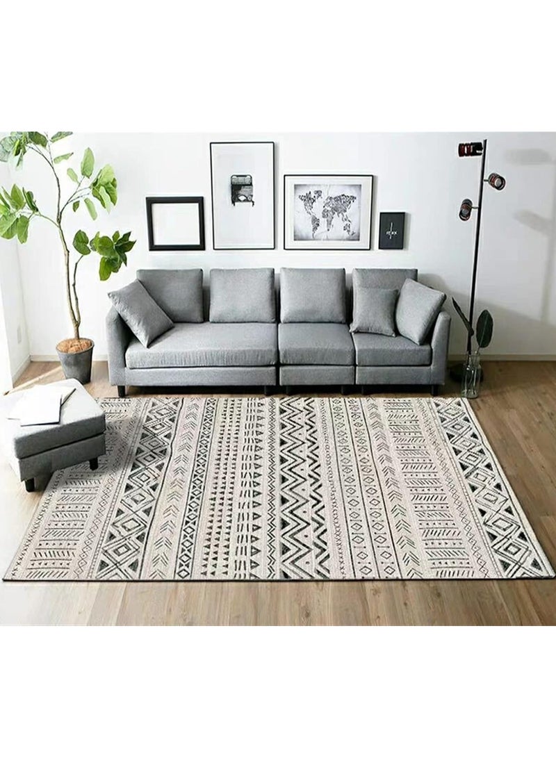 بريمو بلس سجادة منزلية داخلية مضادة للانزلاق مستطيلة الشكل مزينة وتتميز بتصميم عصري فاخر لحياة مليئة بالدفء بيج / أسود - Image 3