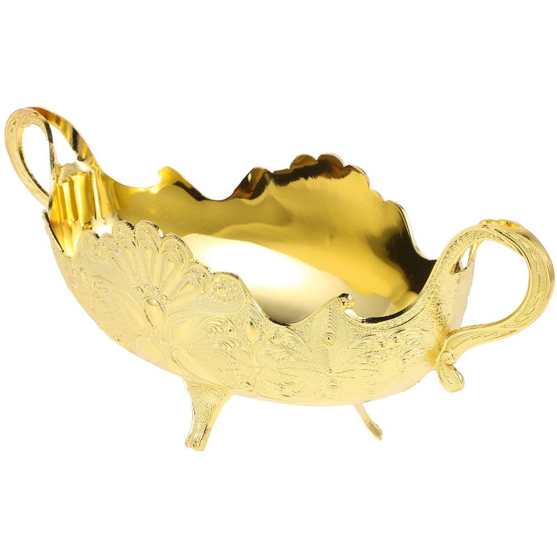 Embossed European Style Metal Serving Plate With Double Handles Decorative Fruit Display Tray - Image 2