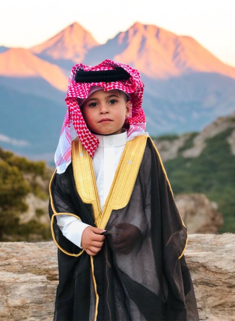 BHNS Luxury Royal Bisht Mishlah (70cm) Luxury Royal Bisht Mishlah in black, luxurious gold embroidery, different sizes for newborns, children, boys, youth, suitable as a gift, gifts for children and boys, black Mishlah, black Bisht - Image 1