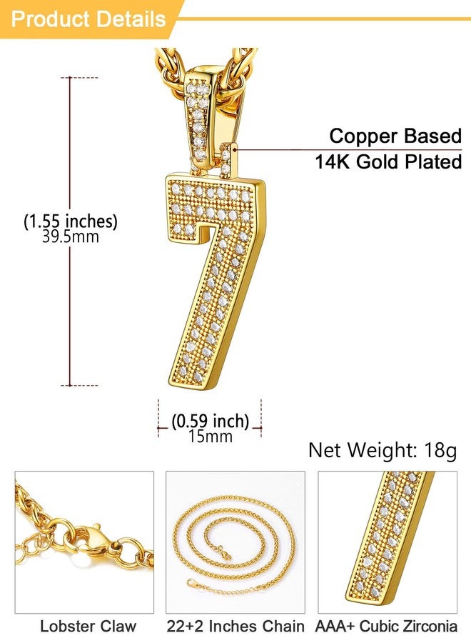 U7 Gold Initial Number Necklace for Men Women, 18K Gold/Silver Plated Diamond CZ Letter Pendant Necklace Big A-Z 0-9 Hip Hop Jersey, Customerized Letter Wheat Chain 22 Inch for Athletes Rappers, 07. 7 - Image 4