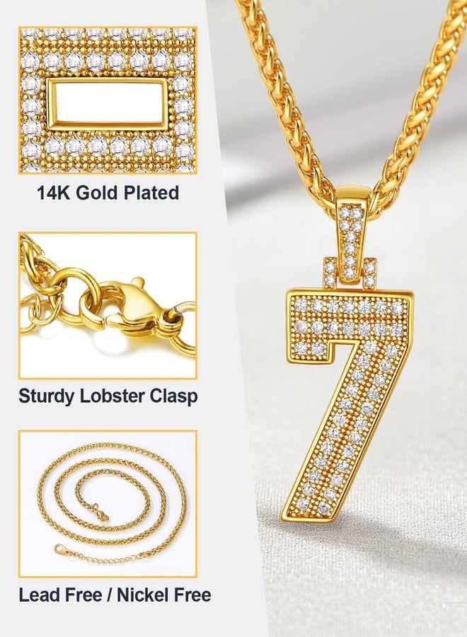 U7 Gold Initial Number Necklace for Men Women, 18K Gold/Silver Plated Diamond CZ Letter Pendant Necklace Big A-Z 0-9 Hip Hop Jersey, Customerized Letter Wheat Chain 22 Inch for Athletes Rappers, 07. 7 - Image 5