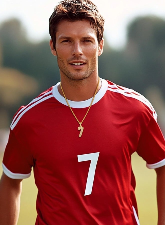 U7 Gold Initial Number Necklace for Men Women, 18K Gold/Silver Plated Diamond CZ Letter Pendant Necklace Big A-Z 0-9 Hip Hop Jersey, Customerized Letter Wheat Chain 22 Inch for Athletes Rappers, 07. 7 - Image 3