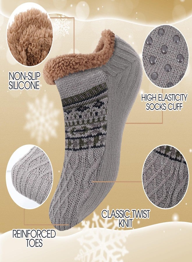 Cutecrop 4 Pairs Fuzzy Socks for Men Women Fleece Lined Thick Slipper Socks Christmas Stocking Stuffers Gifts(8-10 Women/7-9 Men,Grey,Blue) - Image 2