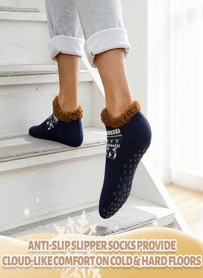 Cutecrop 4 Pairs Fuzzy Socks for Men Women Fleece Lined Thick Slipper Socks Christmas Stocking Stuffers Gifts(8-10 Women/7-9 Men,Grey,Blue) - Image 3