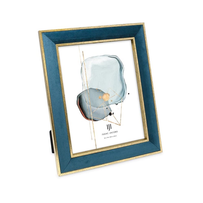 Isaac Jacobs Velvet Picture Frame with Metallic Gold Double Border Photo Frame Horizontal  Vertical Made for Tabletop  Wall Display for Home and Office 8x10 Teal