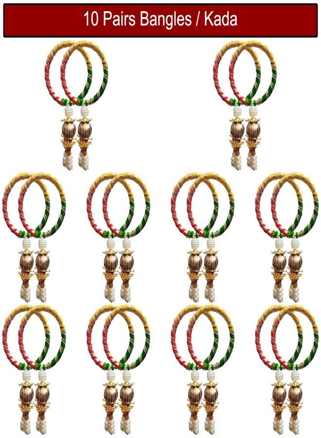 Natali Traders Bulk Return Gifts for Women, Ladies Handmade Gota Patti Bangles for Pooja Varalakshmi Vratham, Haldi Ceremony, Mehandi Function Wedding Giveaways, Bridal Shower Gifting (10 Pair) - Image 2