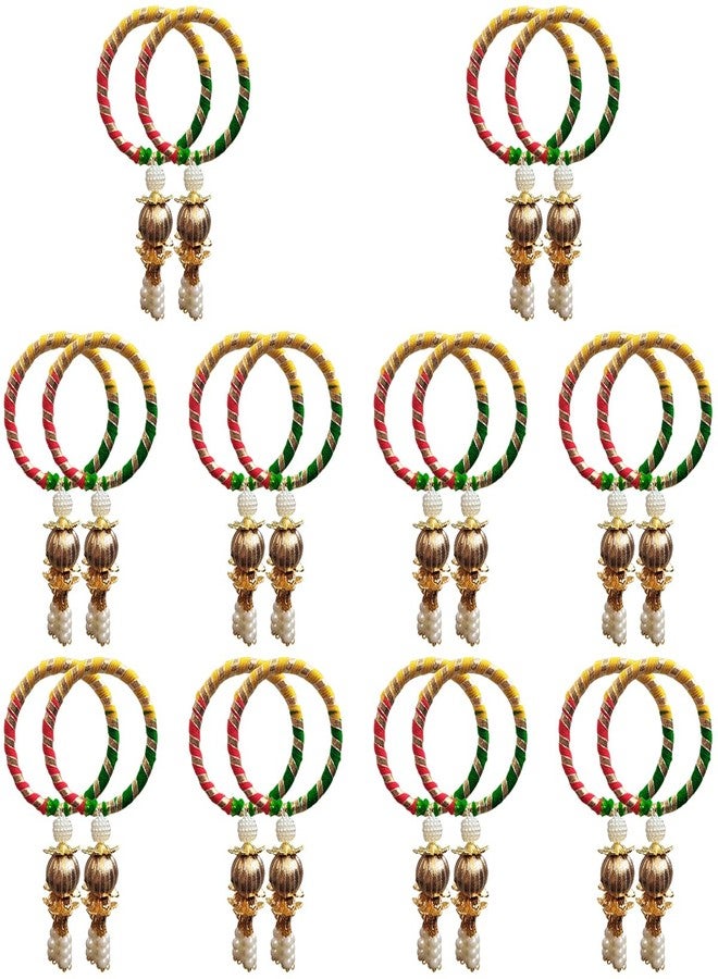 Natali Traders Bulk Return Gifts for Women, Ladies Handmade Gota Patti Bangles for Pooja Varalakshmi Vratham, Haldi Ceremony, Mehandi Function Wedding Giveaways, Bridal Shower Gifting (10 Pair) - Image 1