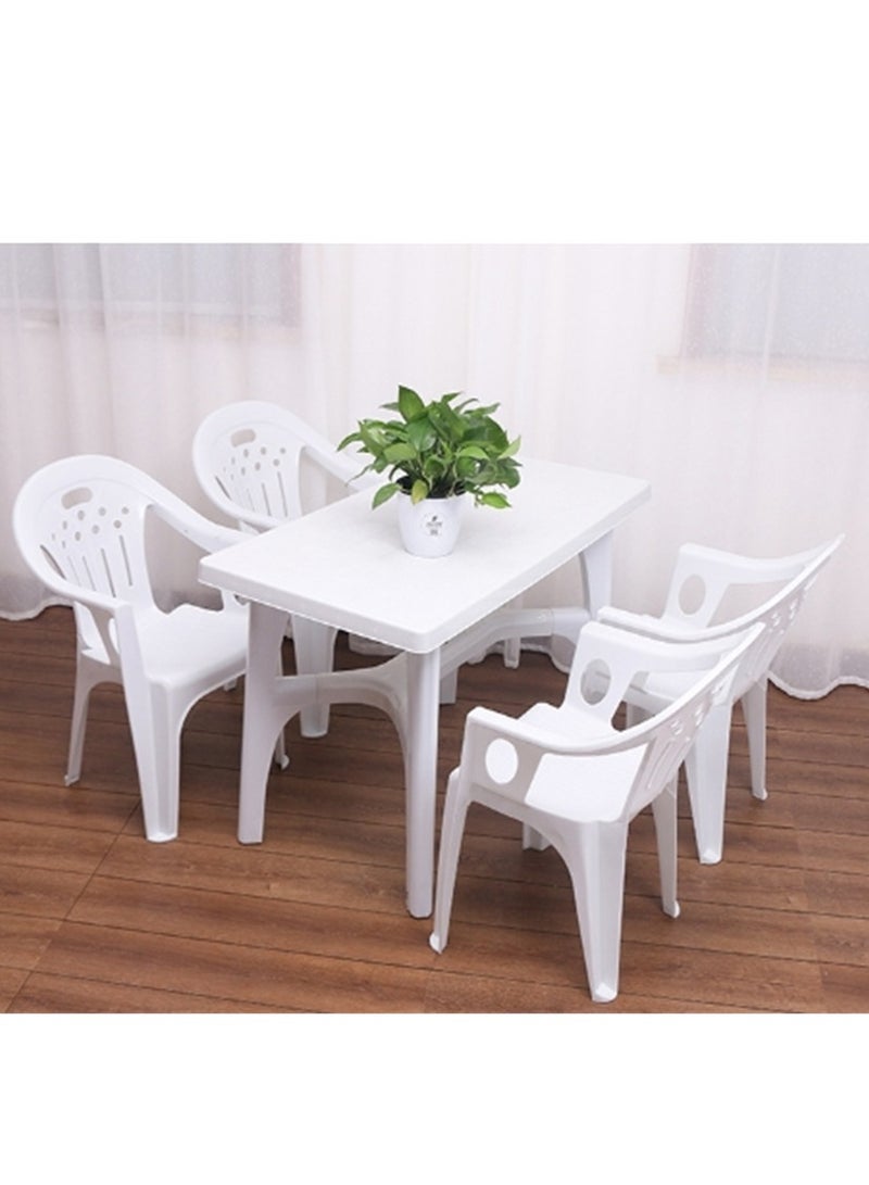 Generic Set of 5 Plastic Table Chairs, 1 Square Table and 4 Chairs, Stackable Modern Princess Armchair, Garden Plastic Table Camping Seat, Dining Furniture Picnic Table Weather Resistant, for Indoors Outdoors Dinner Barbecue Casual and Coffee (1 Square Table + 4 Chairs)  - Image 1